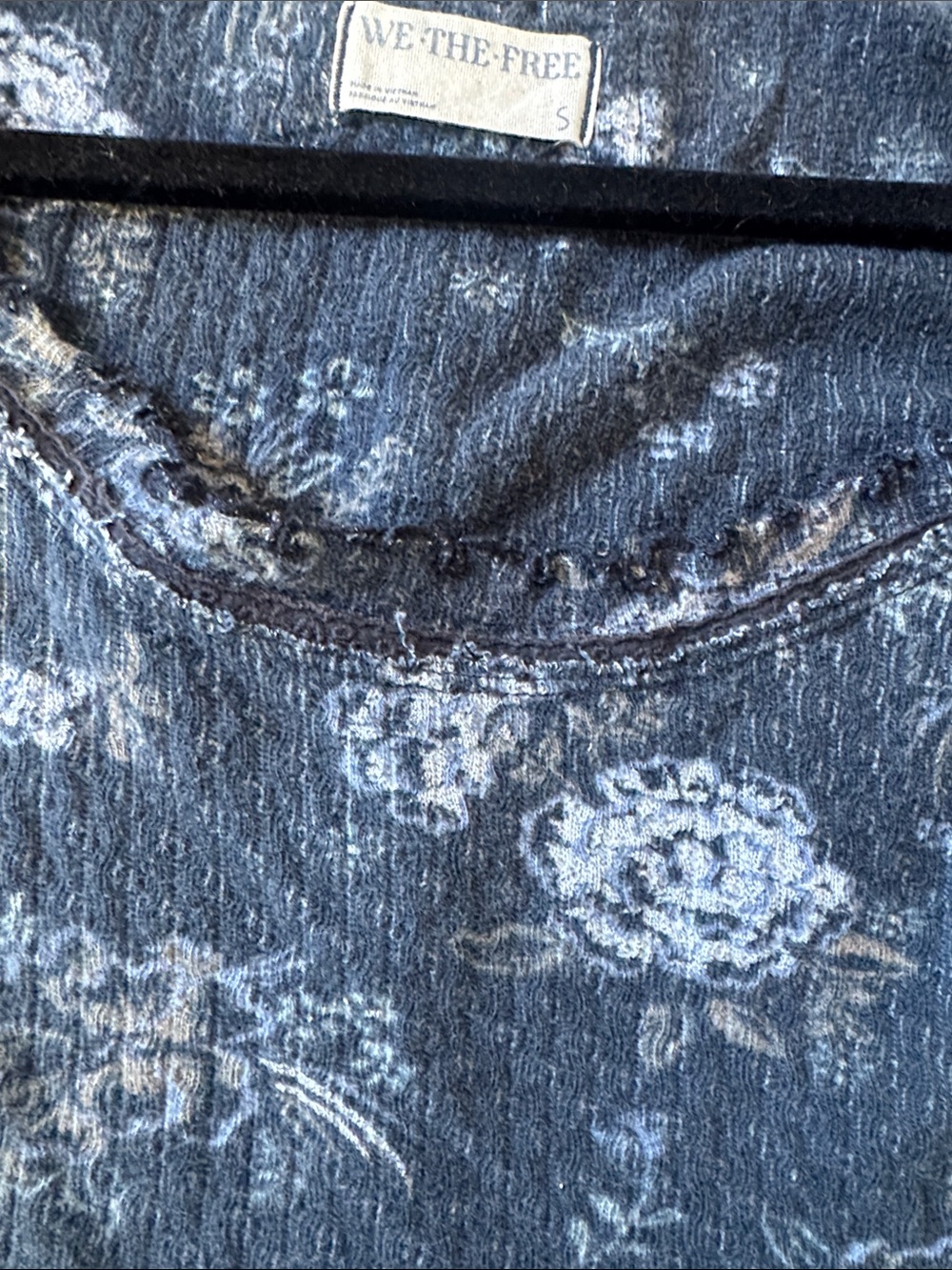 We The Free Denim Blue Floral Ribbed Scoop Neck Long Sleeve Top - Picture 5 of 5